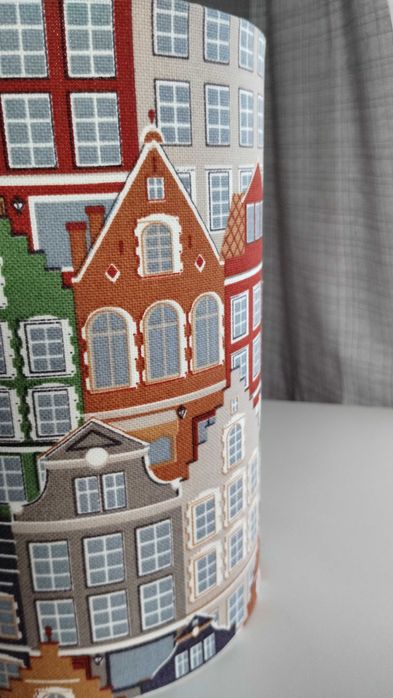 Komplet 2 nowe abażury z tkaniny "Kolorowe kamieniczki" 15cm x 22cm