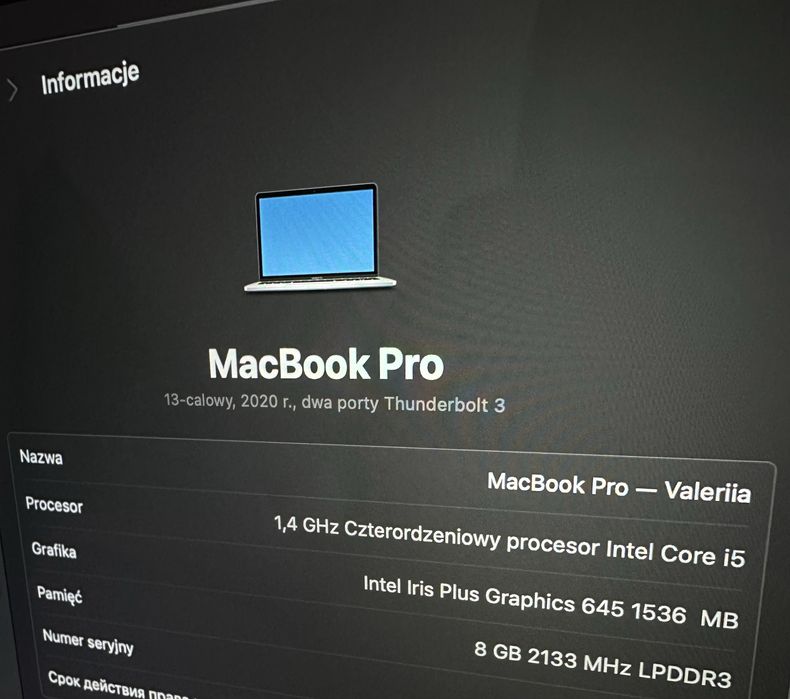 MacBook Pro 13” 2020 | i5 | 8GB RAM | 512GB SSD | Retina | Srebrny