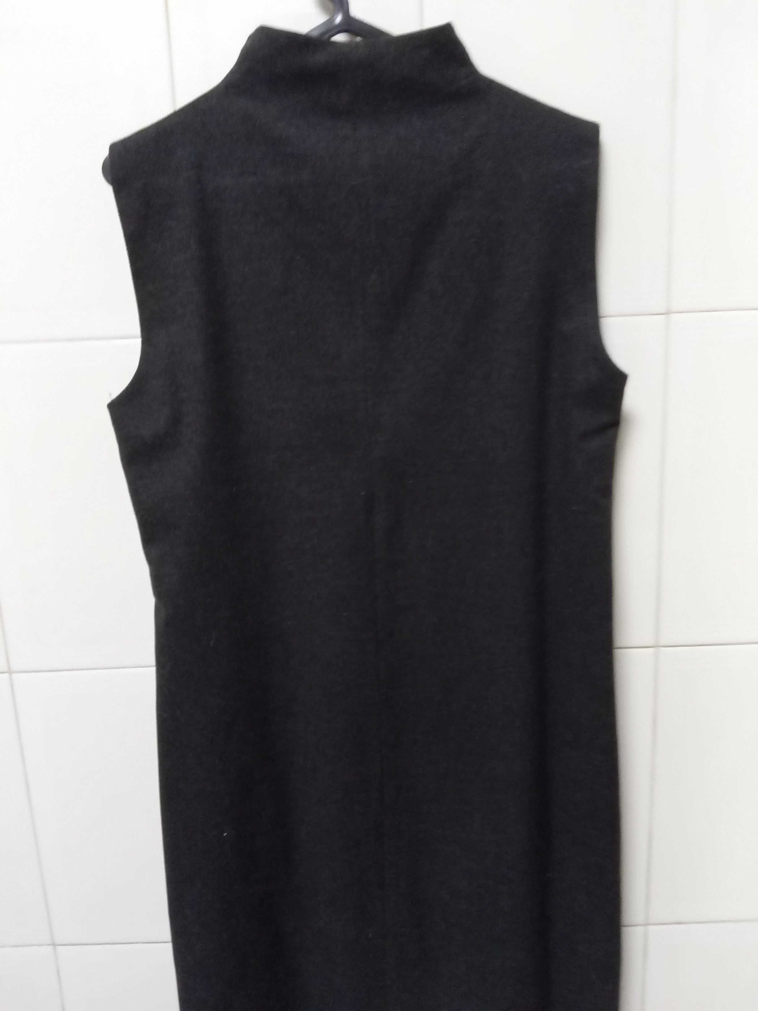 Vestido fazenda de lã fina, cinza escuro, ZARA, novo, L