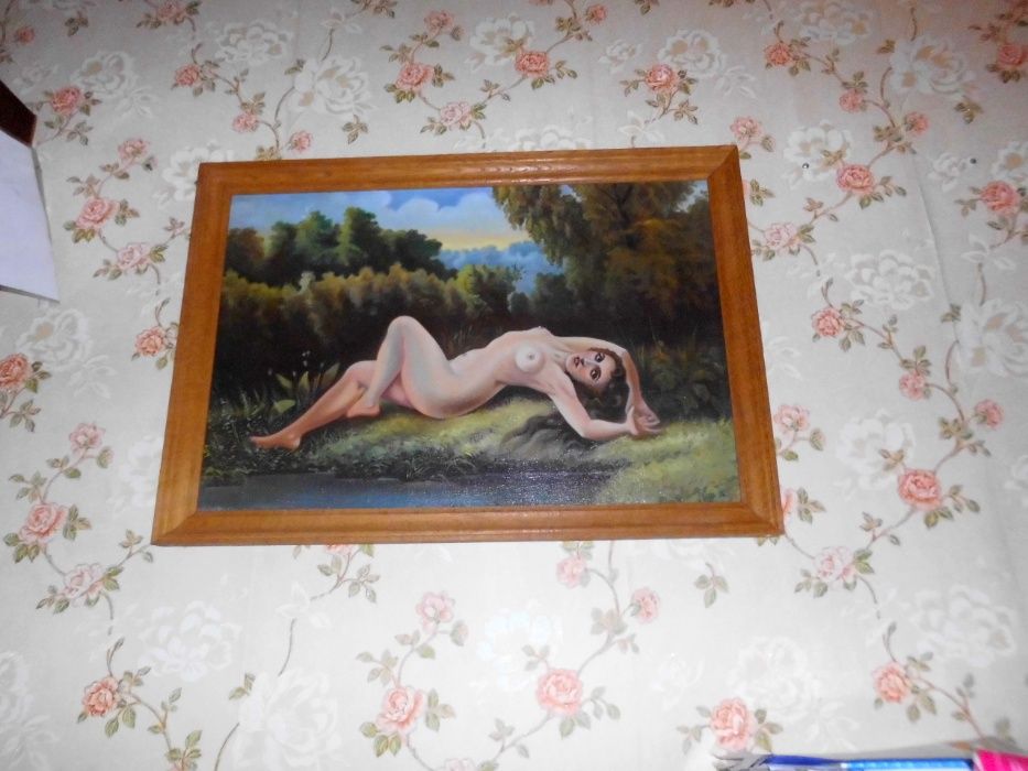 Картина эротика "ню" с рамой на холсте масло написана во времена ссср