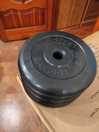 Новые блины/диски обрезиненные MB Barbell Atlet 5 кг d26мм, 4 шт.