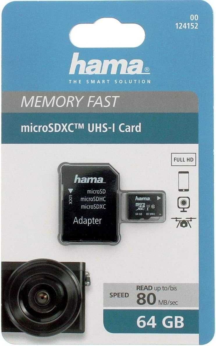 Hama microSDXC 64GB Class 10 UHS-I 80MB/s karta z adapterem SD