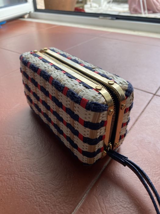 Tory Burch Daisy Multi Straw Clutch Wristlet, Tory Navy / Red