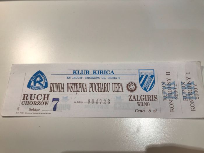 Bilet Ruch - Żalgiris Wilno 2000 r.