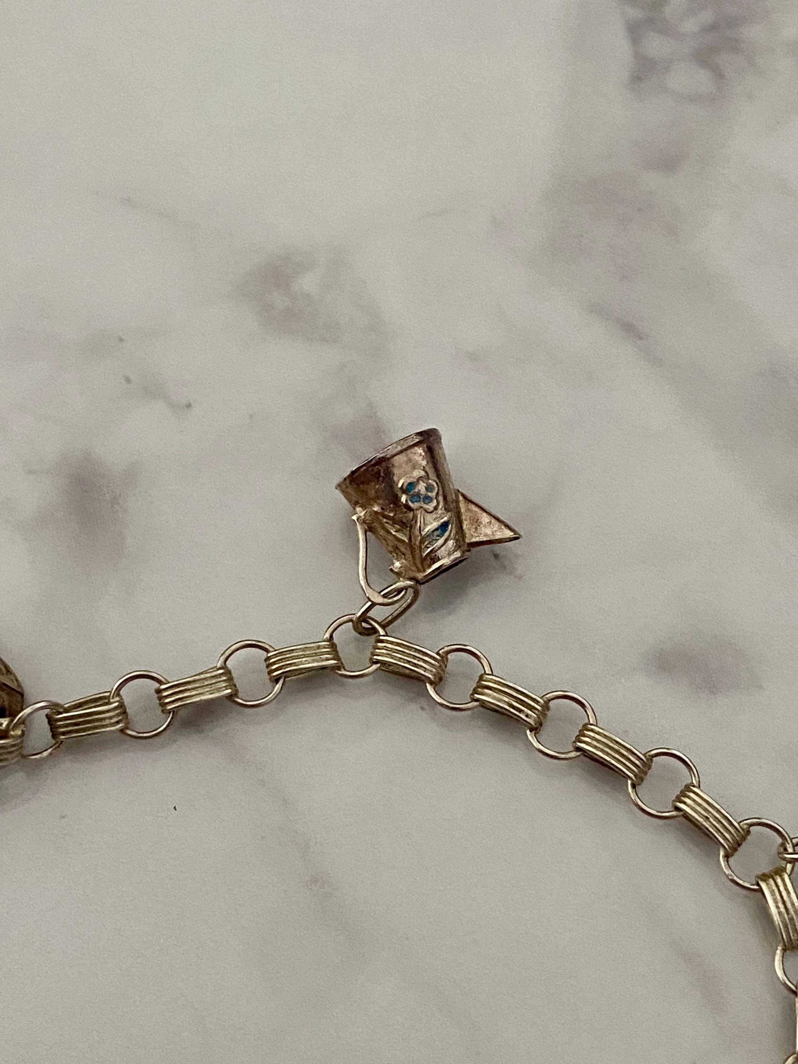 Pulseira em Prata 925 Sólida com Vários Pendentes