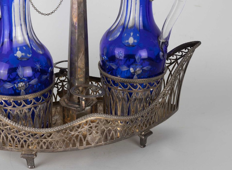 Galheteiro gôndola prata Veneza cristal | século XIX