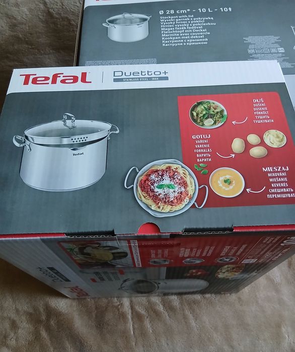 Garnek ze stali nierdzewnej z pokrywką TEFAL Duetto+ 28cm indukcja 10