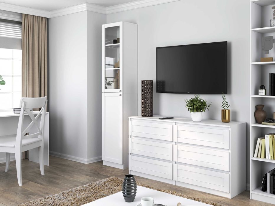 Witryna Regał W40 PAFOS SH 40 cm 1 Szyba Półki Szafka Książki Biały
