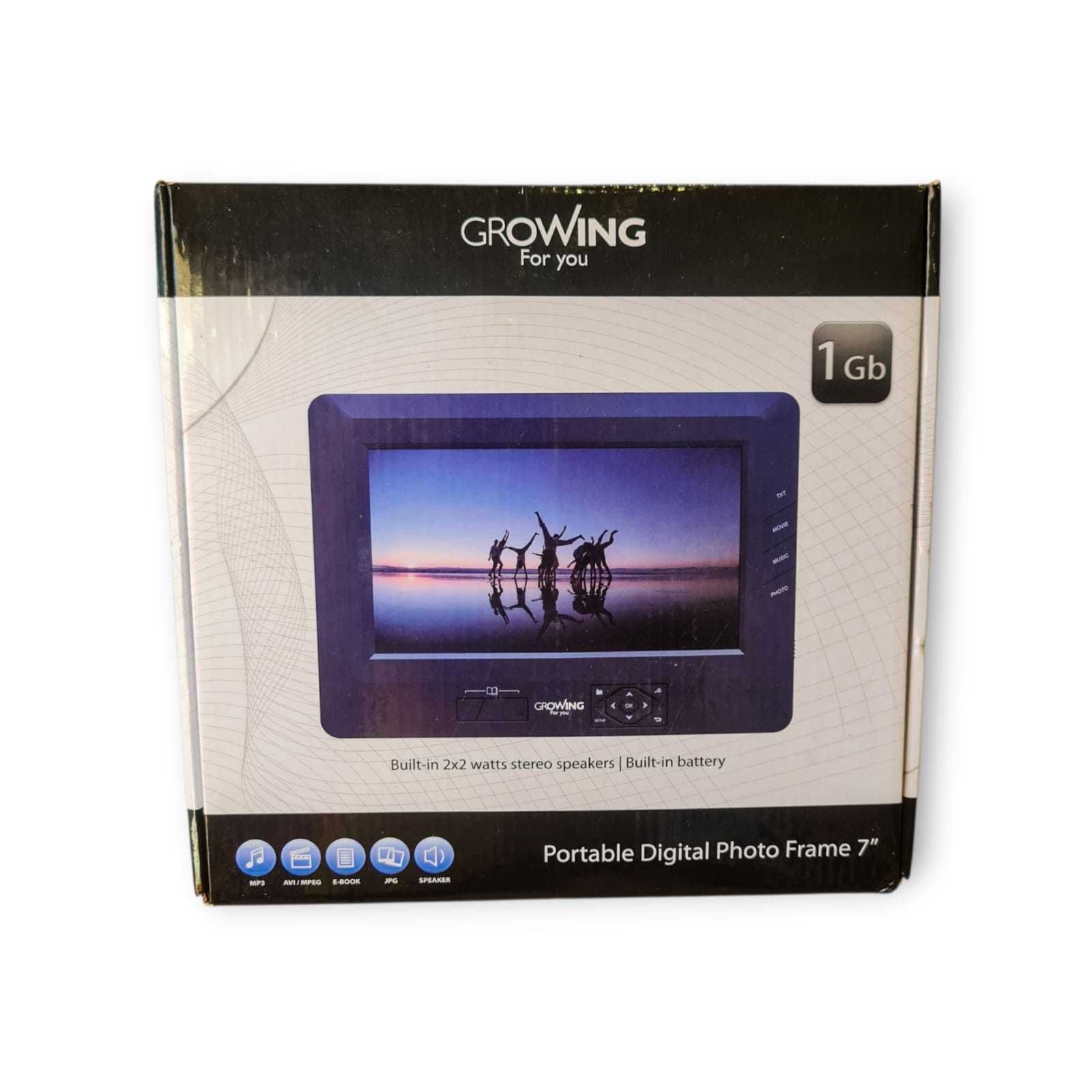 Moldura Digital Portátil Growing For You 7” – 1GB, E-book, Música...