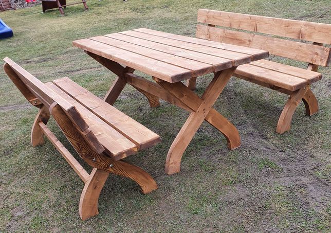 Meble ogrodowe drewniane zestaw. Stół, ławki. 180-200cm. Transport