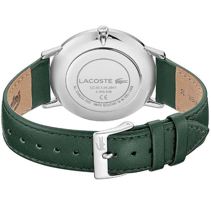 Zegarek Męski Lacoste Moon skórzany pasek Klasyczny Srebrny zielony