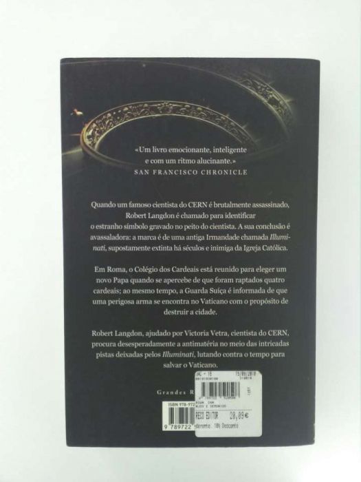 Livro " Anjos e Demónios" de Dan Brown