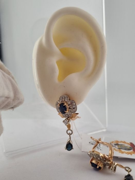 Золотые серьги  кольцо с бриллиантами и сапфирами