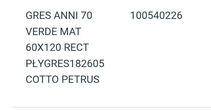 Gres Anni 70  verde mat 120x60cm 5 kartonów