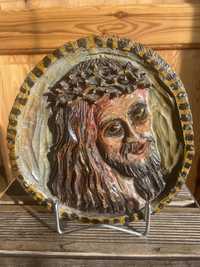 Sprzedam drewnianą płaskorzeźbę Jezus w koronie cierniowej