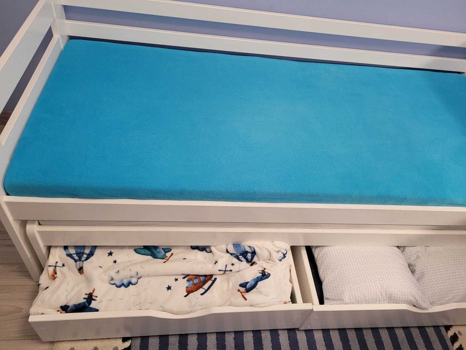 Łóżko drewniane, rozsuwane 2 osobowe z szufladami