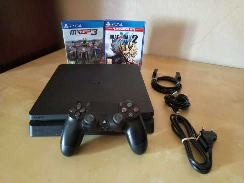 PlayStation 4 Slim Com Comando Original Sony Dualshock 4 e 2 Jogos