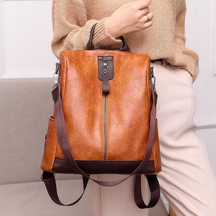 Torba damska vintage - z funkcją plecaka - brązowo-czarna