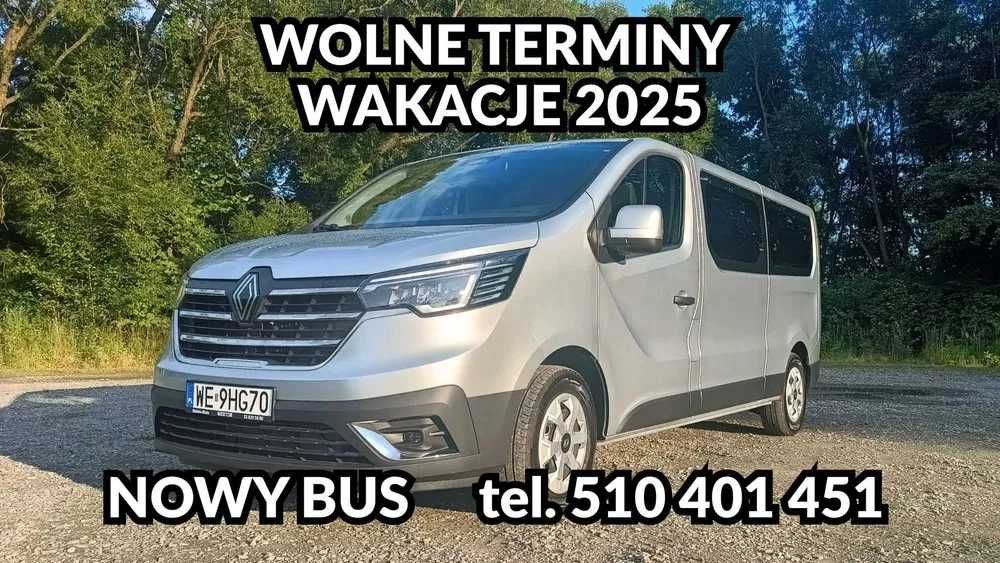 NOWY Renault Trafic 2025 – Wynajem Bus 9-osobowy | Terminy wakacyjne!