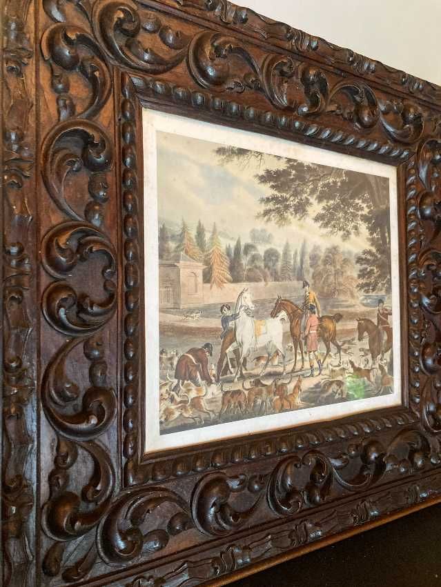 Gravura com moldura em madeira estilo Renascença