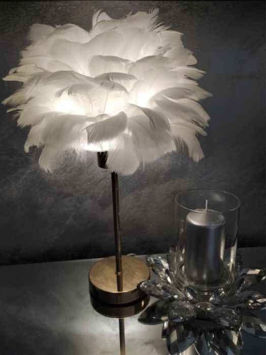 Lampka złota lampa stołowa na biurko glamour pióra