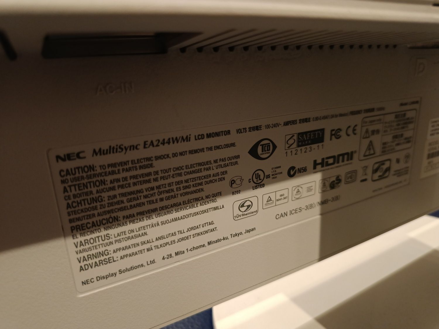 Monitor NEC MultiSync EA244WMi, 24", LED, IPS, 1920x1200 DVI/VGA/HDMI/