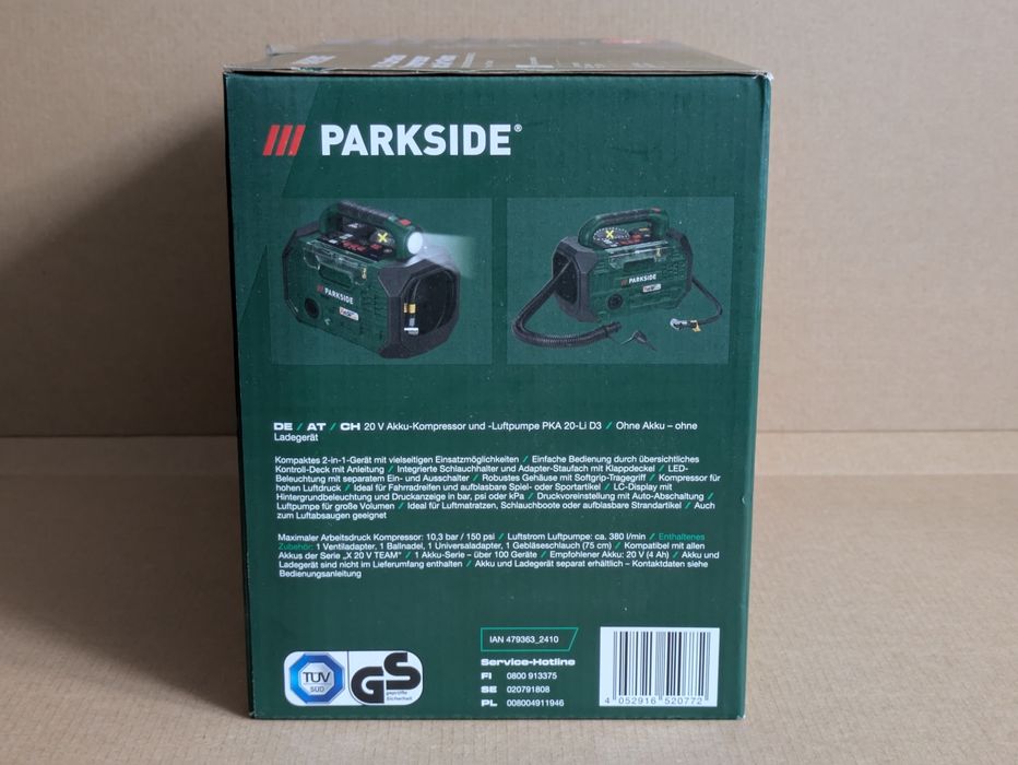 Parkside akumulatorowa sprężarka i pompka, 20V, PKA 20-Li D3