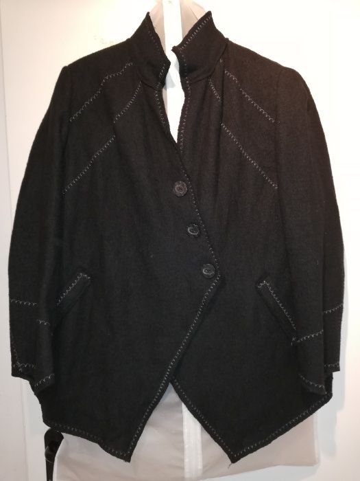 Kurtka elegancka 48 wełna asymetryczna płaszcz żakiet czarna