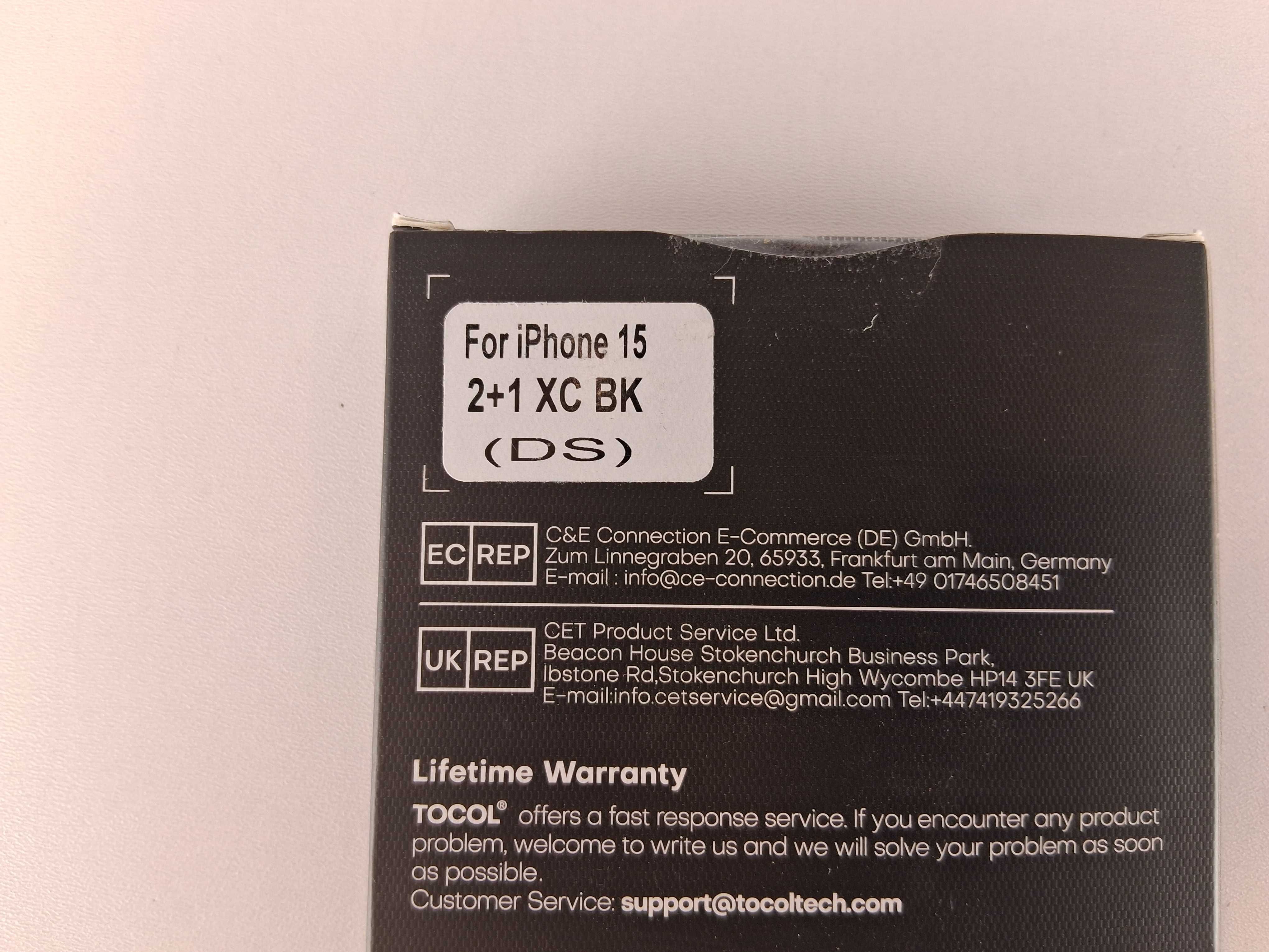 Y132 Zestaw Ochronny Tocol do iPhone 15 Szkło Etui Czarne Nowy