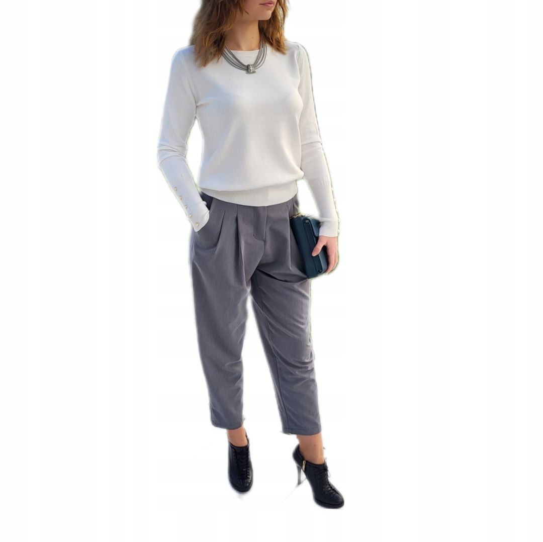 Sweter elegancka Włoska bluzka guziki BIAŁA S/M