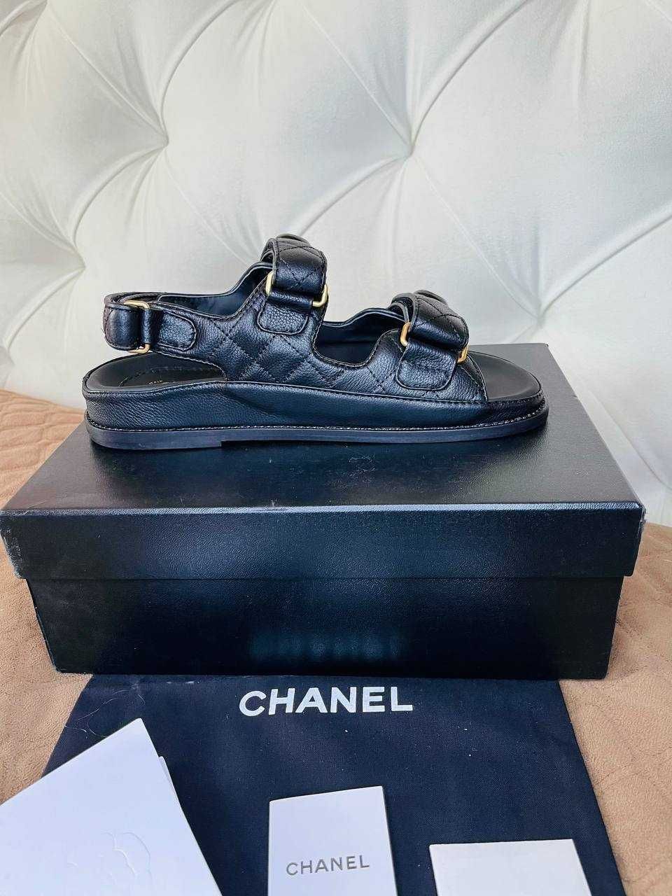 Сандалі в стилі chanel чорні шкіряні