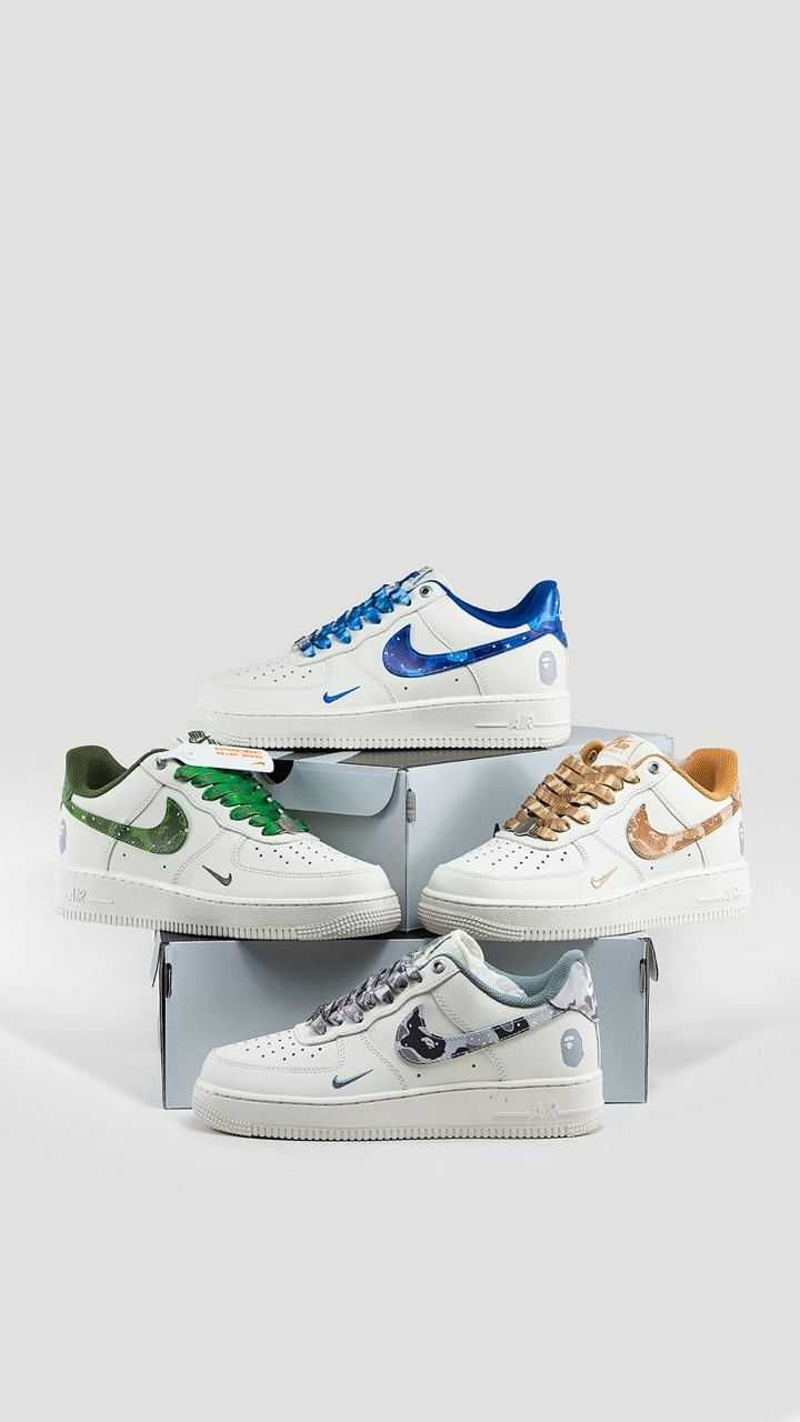 Мужские кожаные кроссовки Nike Air Force 1 x BAPE найк аир форс 1 бейп