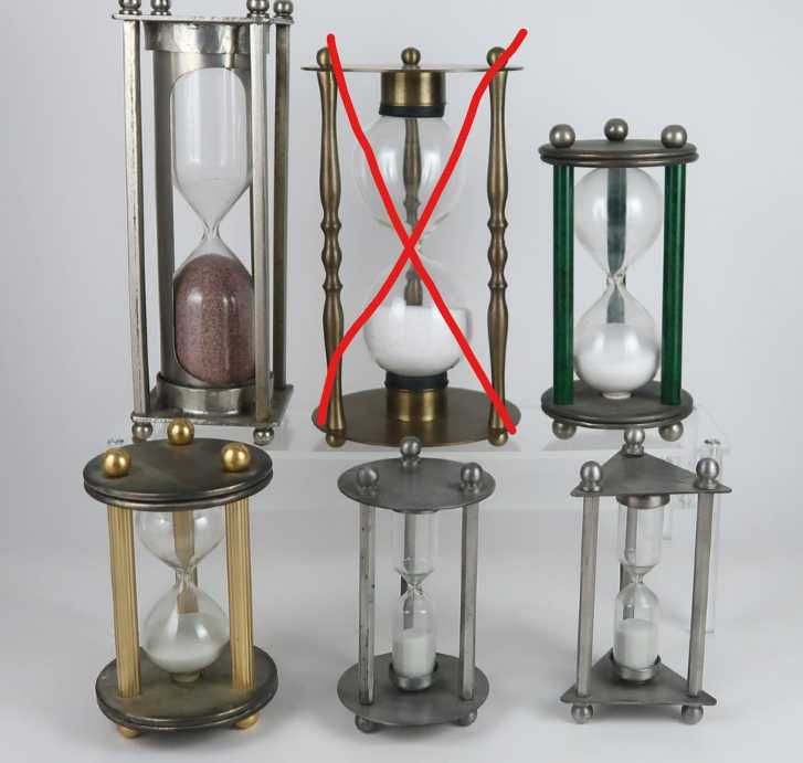 Ampulhetas antigas em metal, grandes (ref. 5), CADA
