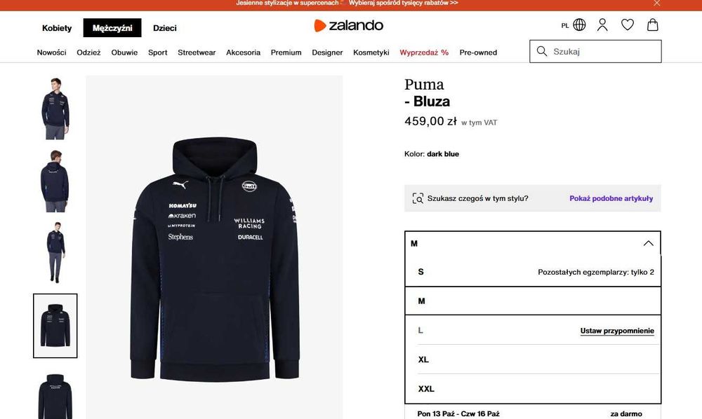 PUMA Williams Racing Formuła 1 2025 męska bluza z kapturem F1 Team - L