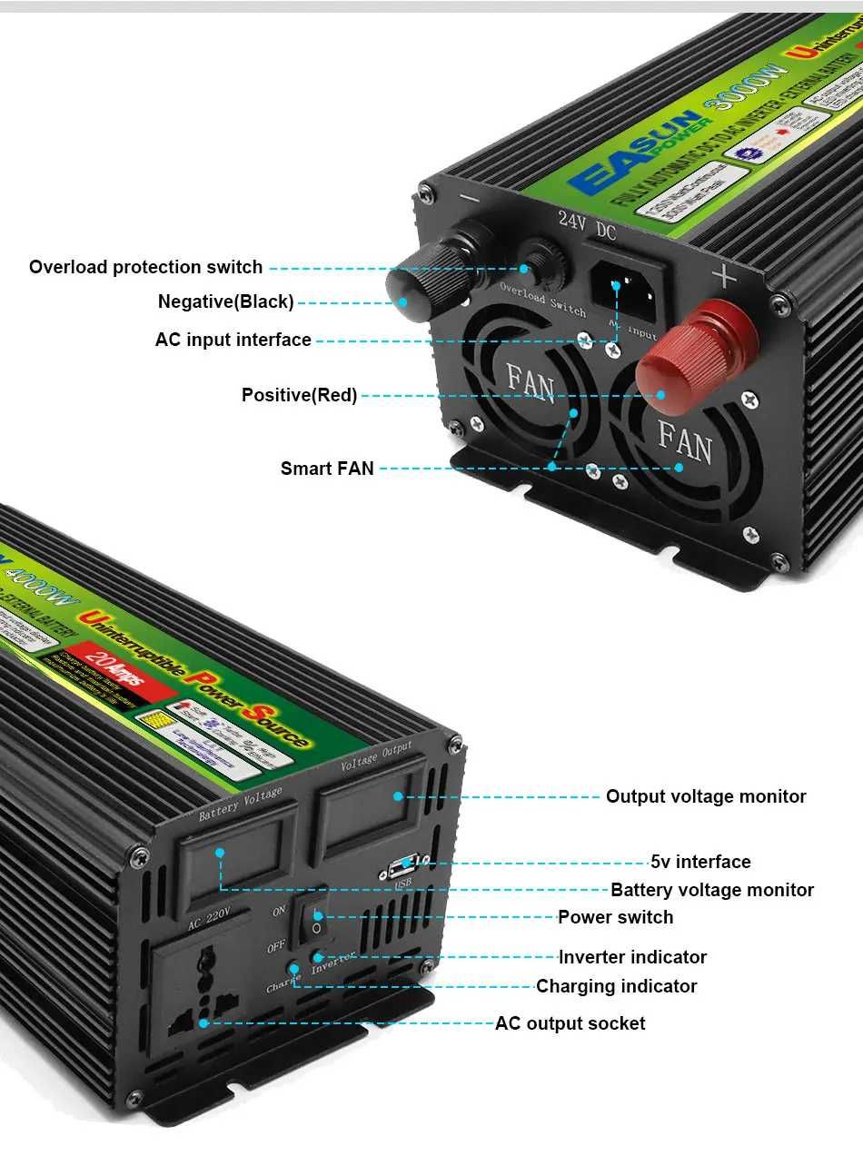 ДБЖ UPS + зарядка Інвертор EASUN 3000W  инвертор 12В - 220 В ИБП