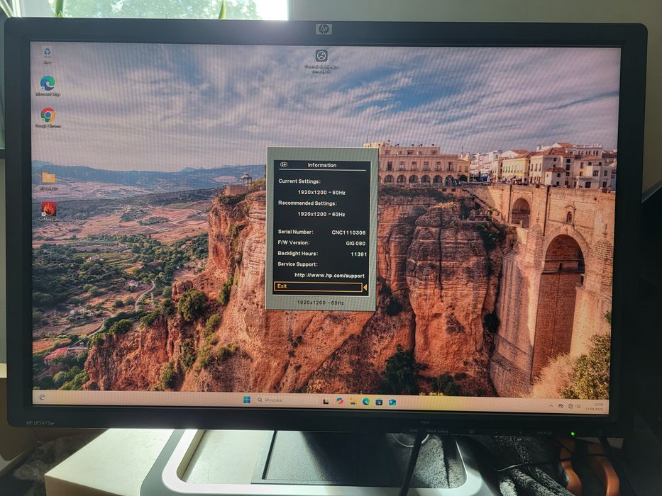 Monitor HP LP2475w 24" IPS PIVOT DVI HDMI DISPLAY PORT USB +kabel zas.