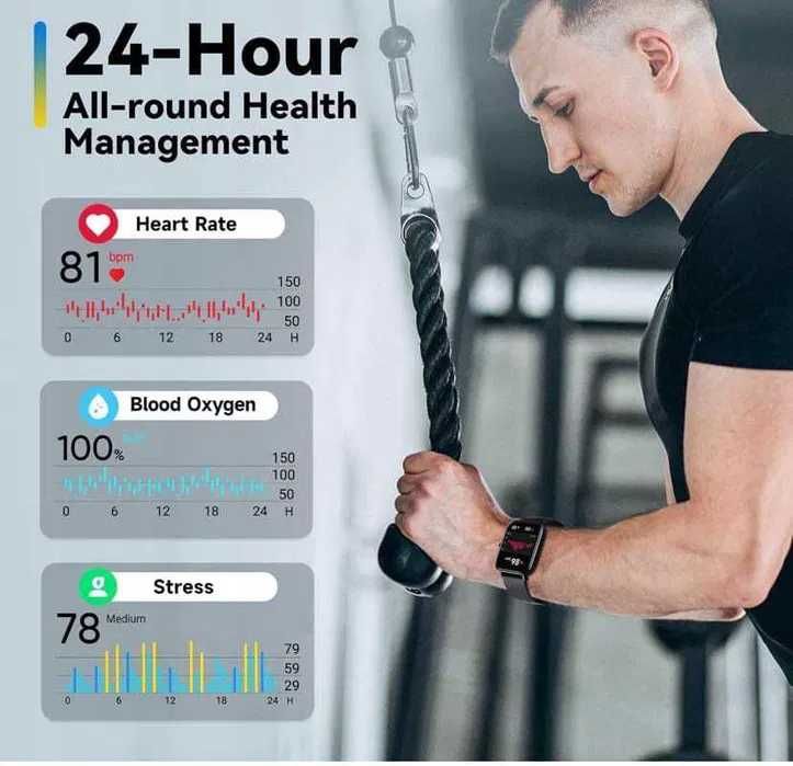 Septoui Smartwatch damski i męski, ekran dotykowy 2,0" czarny