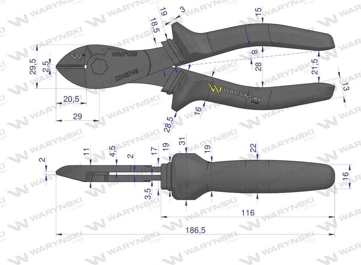 Waryński -Szczypce do cięcia kabli, drutu 180mm Solidne