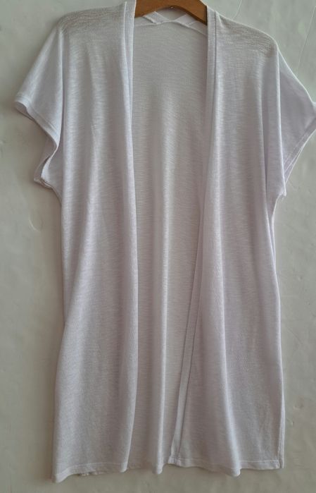 Kardigan Biały Lekki, Letni, Krótki Rękaw, Narzutka, Roz. L/XL