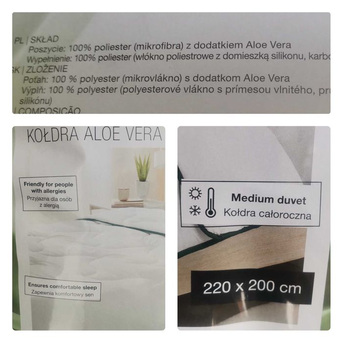 Nowa Kołdra 220x200 aloe vera całoroczna kołdra duża
