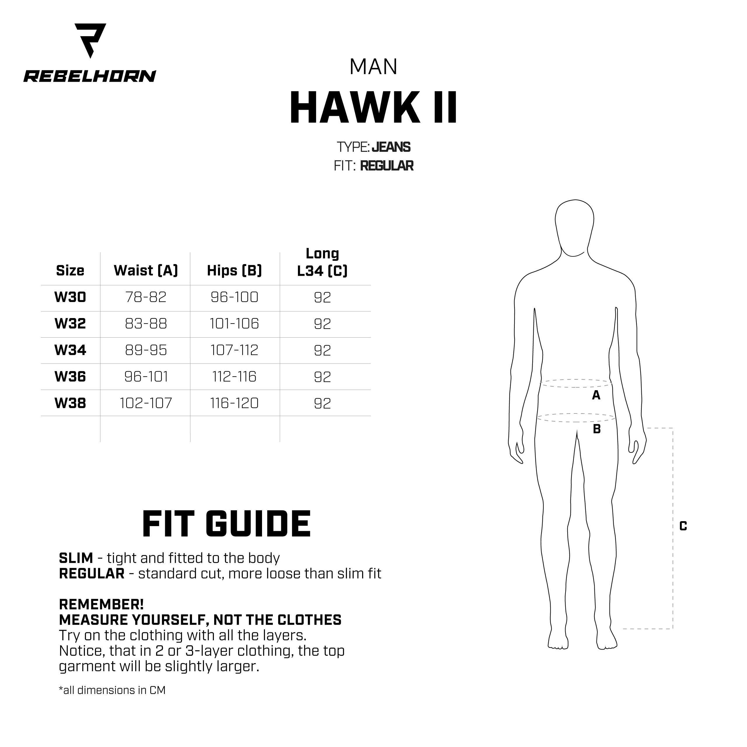 Motocyklowe Spodnie Jeansowe Rebelhorn Hawk II Classic Blue W36L34