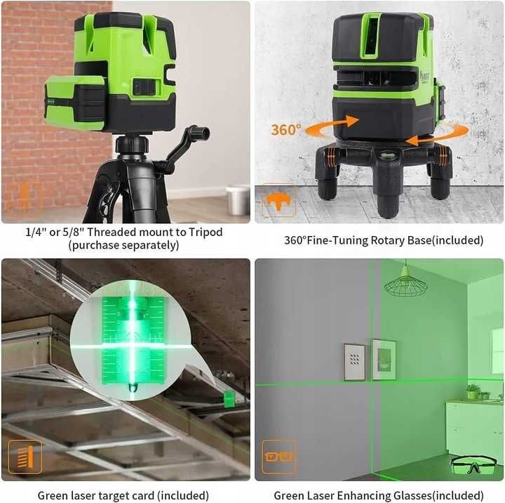 Laser krzyżowy Huepar NT411G 4D 40 m samopoziomujący Green Beam B+