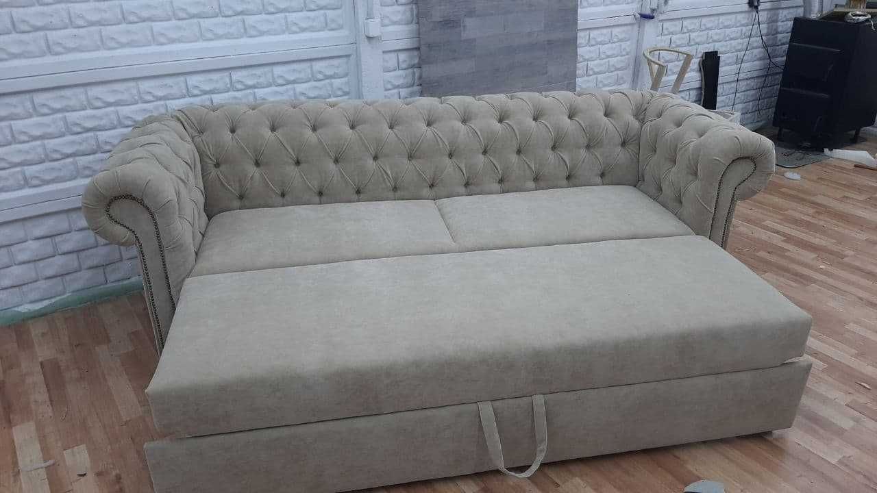 Sofa chesterfield 220 z f spania głęboki pik glamour
