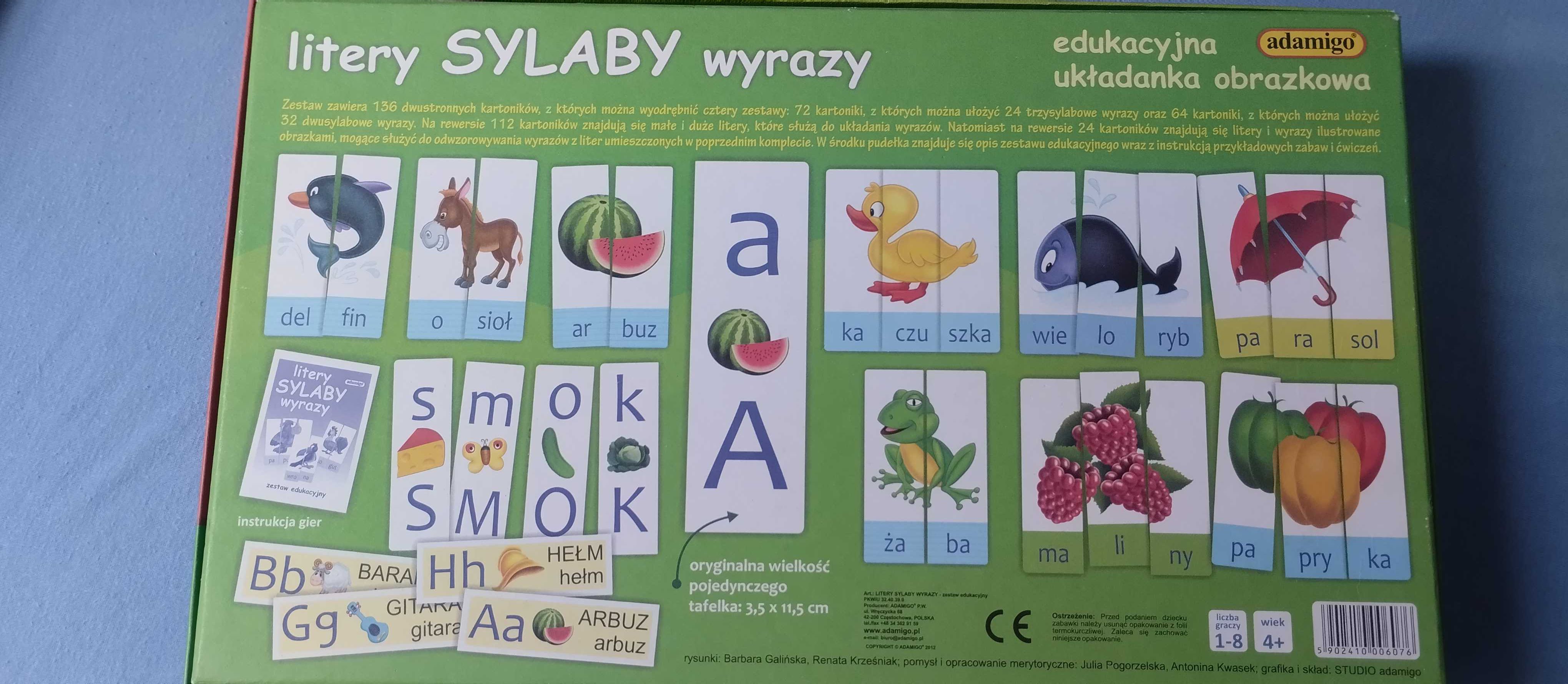 Gra edukacyjna układanka obrazkowa litery sylaby wyrazy