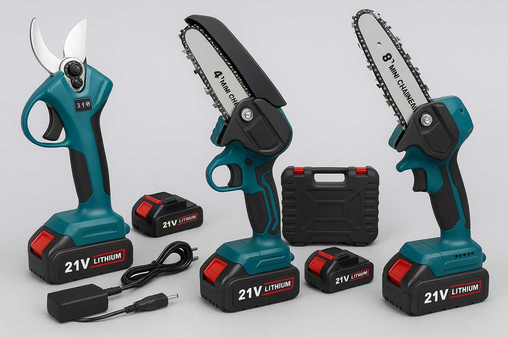 Tesouras de Poda + Mini Motosserras a Bateria – 4” / 6” / 8” – Novas