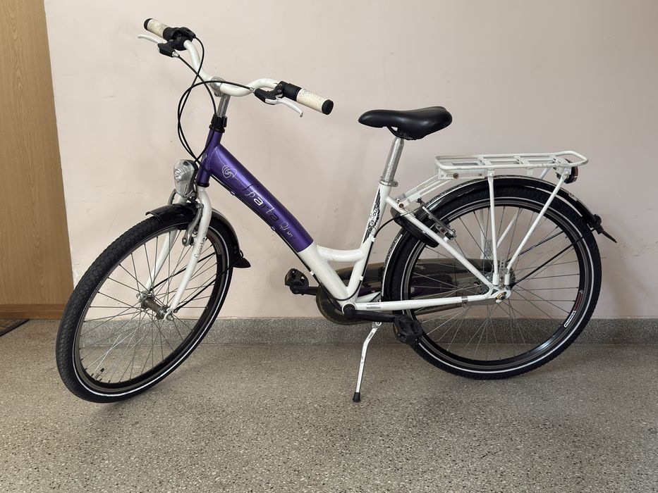 Rower miejski damka 24”, blokada koła na kluczyk, lampy przód tył