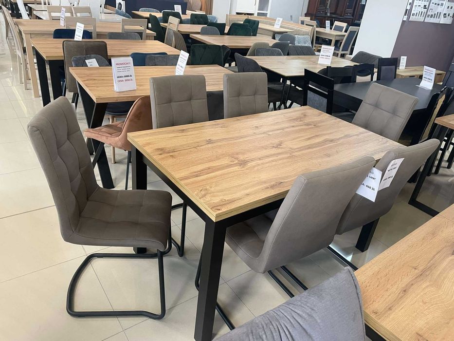 (4GR) Stół loft + 6 krzeseł bujanych, wyprzedaż 1499 zł.