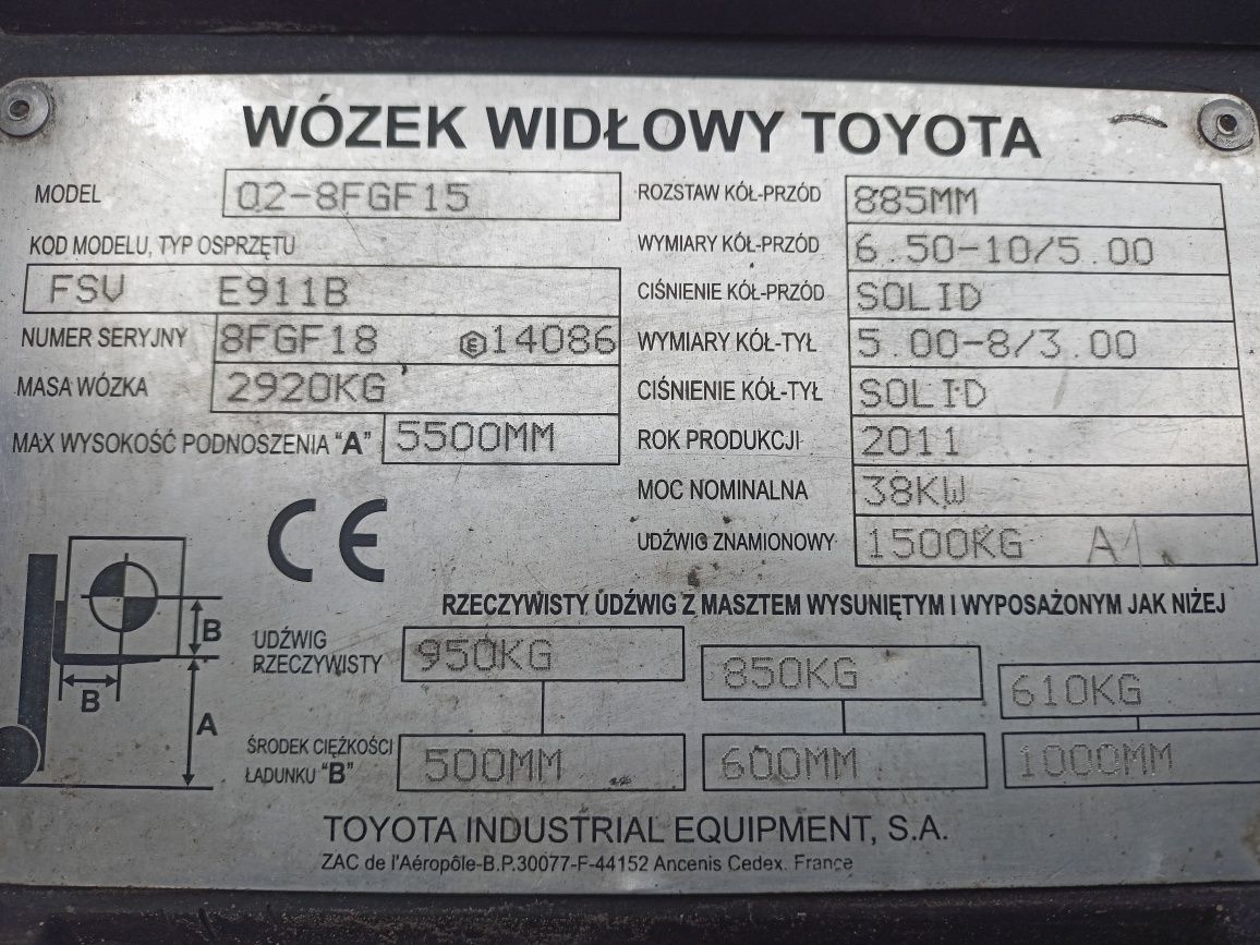 Wózek Widłowy Toyota 8fg15 triplex