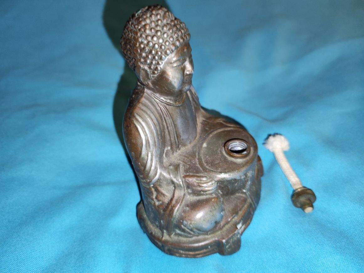 Budda figura lampka stary posążek Chiny XVIIIw brąz