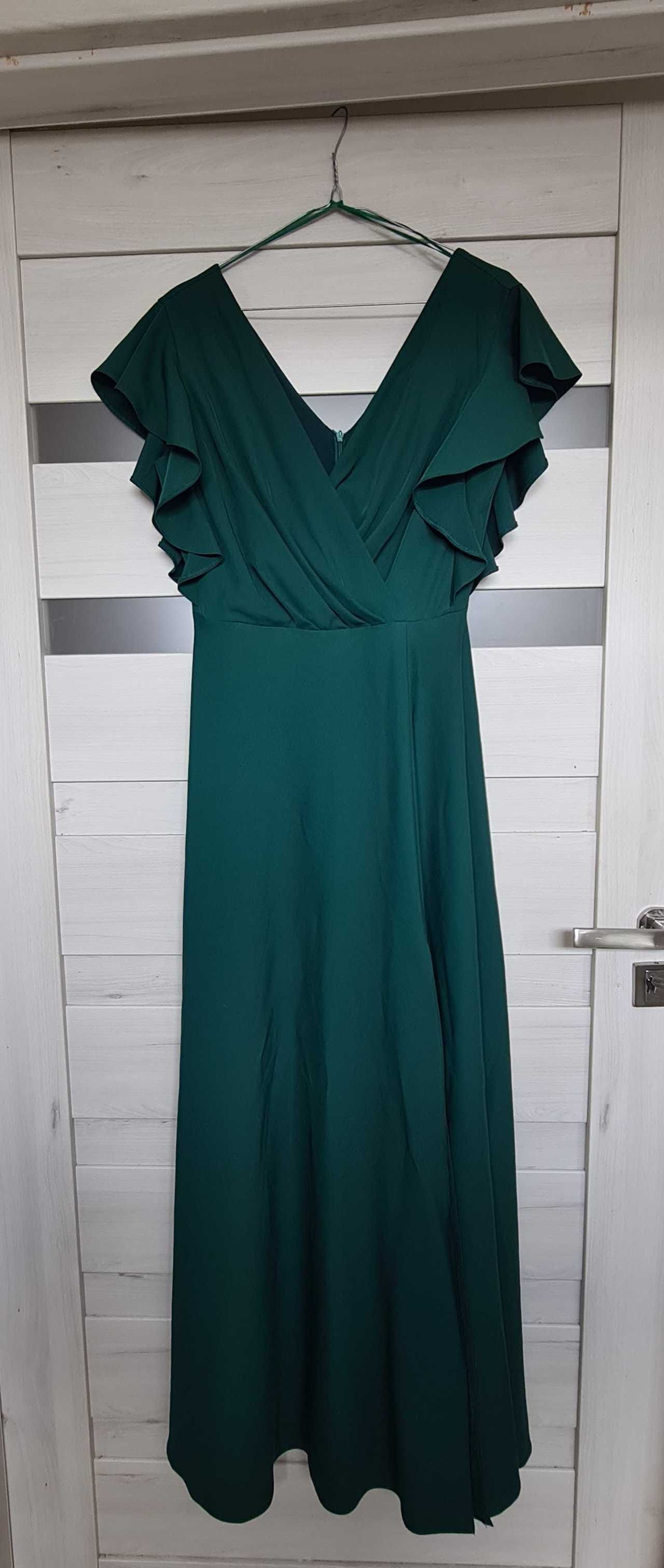Suknia sukienka długa balowa ciemna butelkowa zieleń na wesele